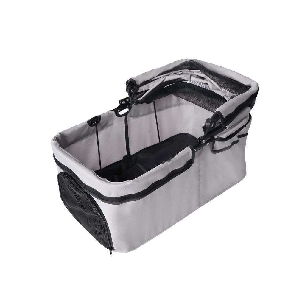 Foldable 4-Wheel Pet Stroller with Adjustable Canopy - Grey
