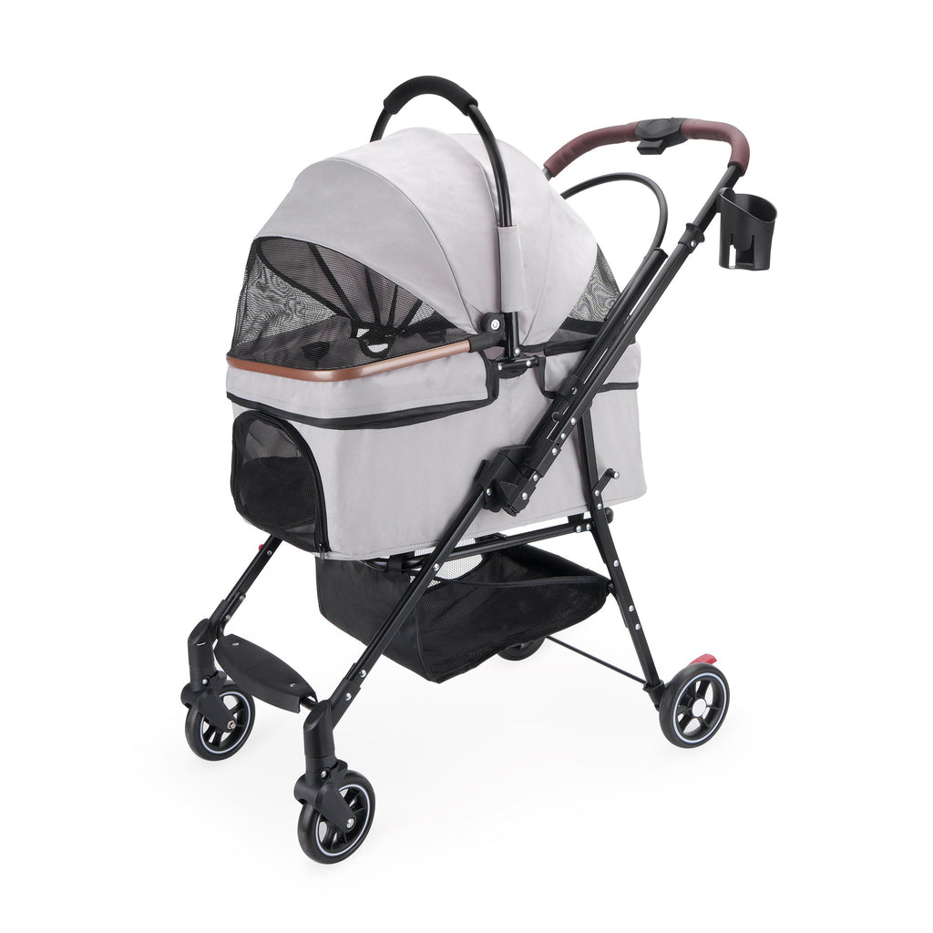 Foldable 4-Wheel Pet Stroller with Adjustable Canopy - Grey