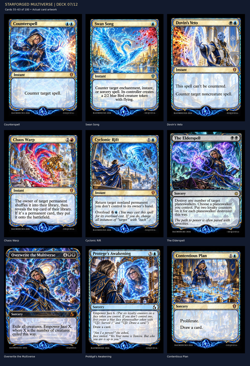 STARFORGED MULTIVERSE | DECK 07/12 — Counterspell, Swan Song, Dovin's Veto, Chaos Warp, Cyclonic Rift, The Elderspell, Overwrite the Multiverse, Protégé's Awakening, Contentious Plan