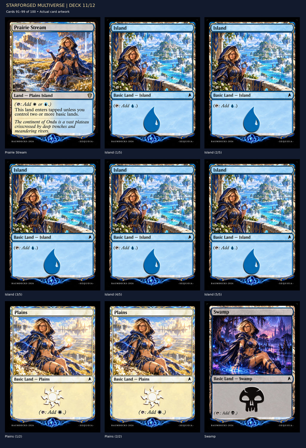 STARFORGED MULTIVERSE | DECK 11/12 — Prairie Stream, Island, Island, Island, Island, Island, Plains, Plains, Swamp