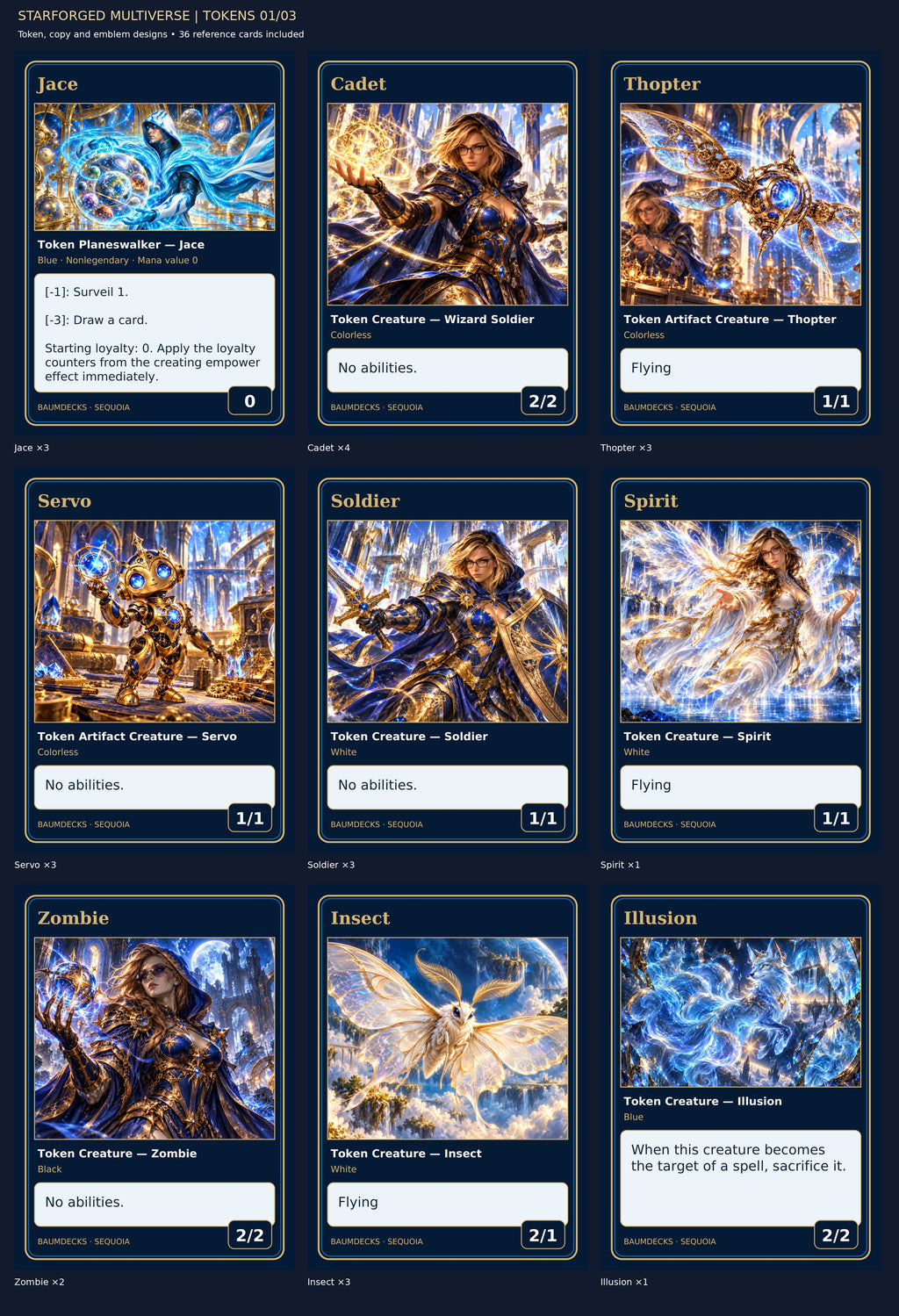 STARFORGED MULTIVERSE | TOKENS 01/03 — Jace, Cadet, Thopter, Servo, Soldier, Spirit, Zombie, Insect, Illusion