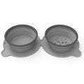Gray collapsible double pet bowl with attached mat