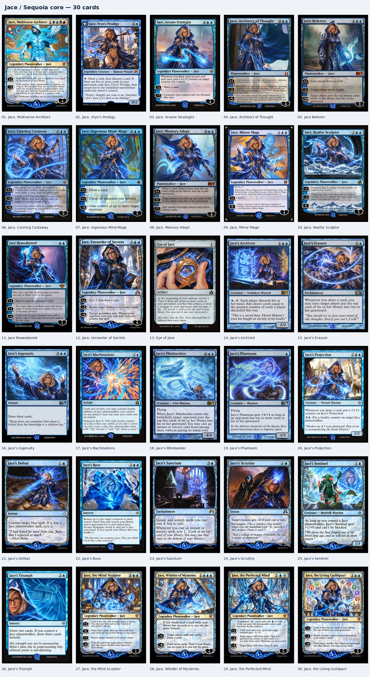 Jace / Sequoia — 30-Card Core Package | BaumDecks — complete card inventory preview