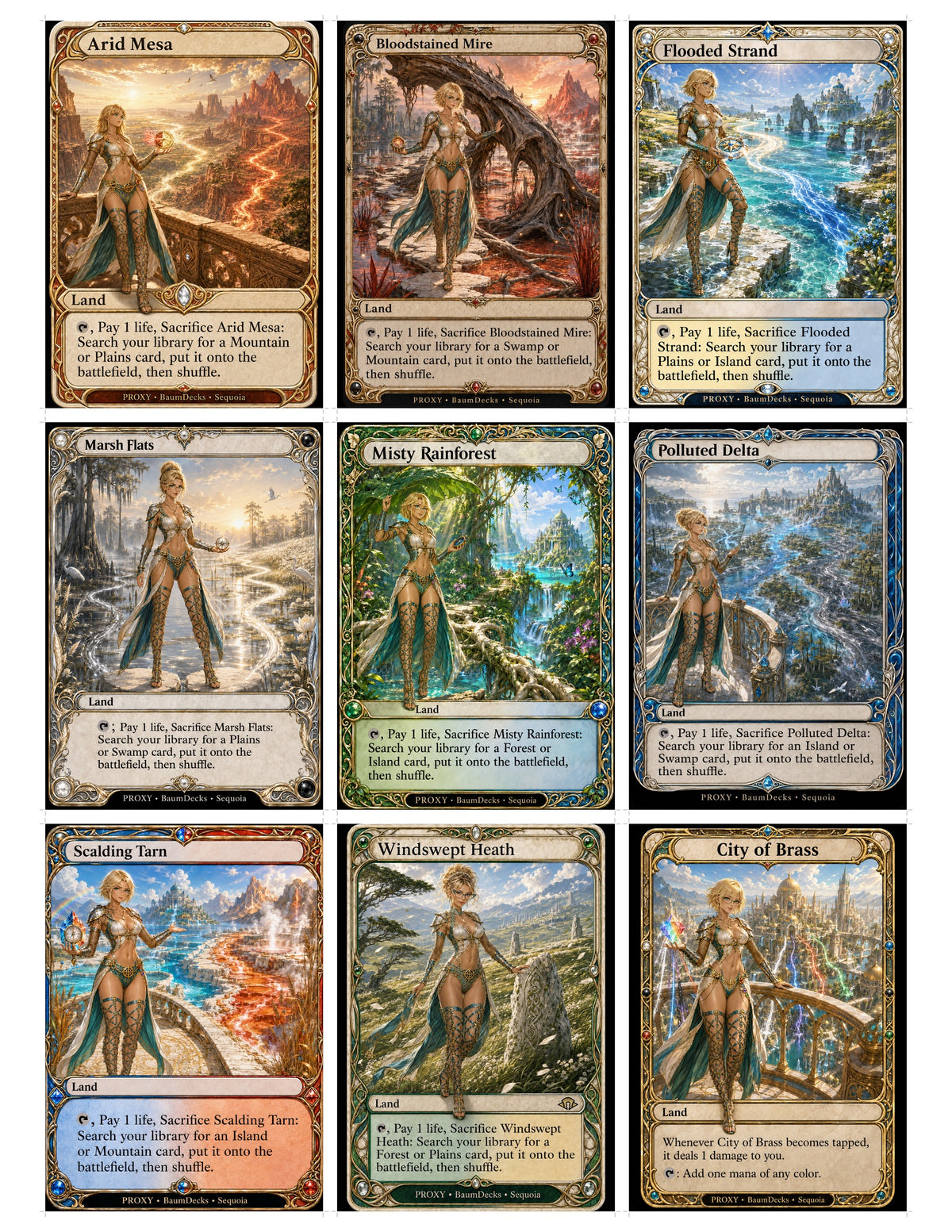 Sequoia land package: eight fetch lands and City of Brass in a nine-card gallery