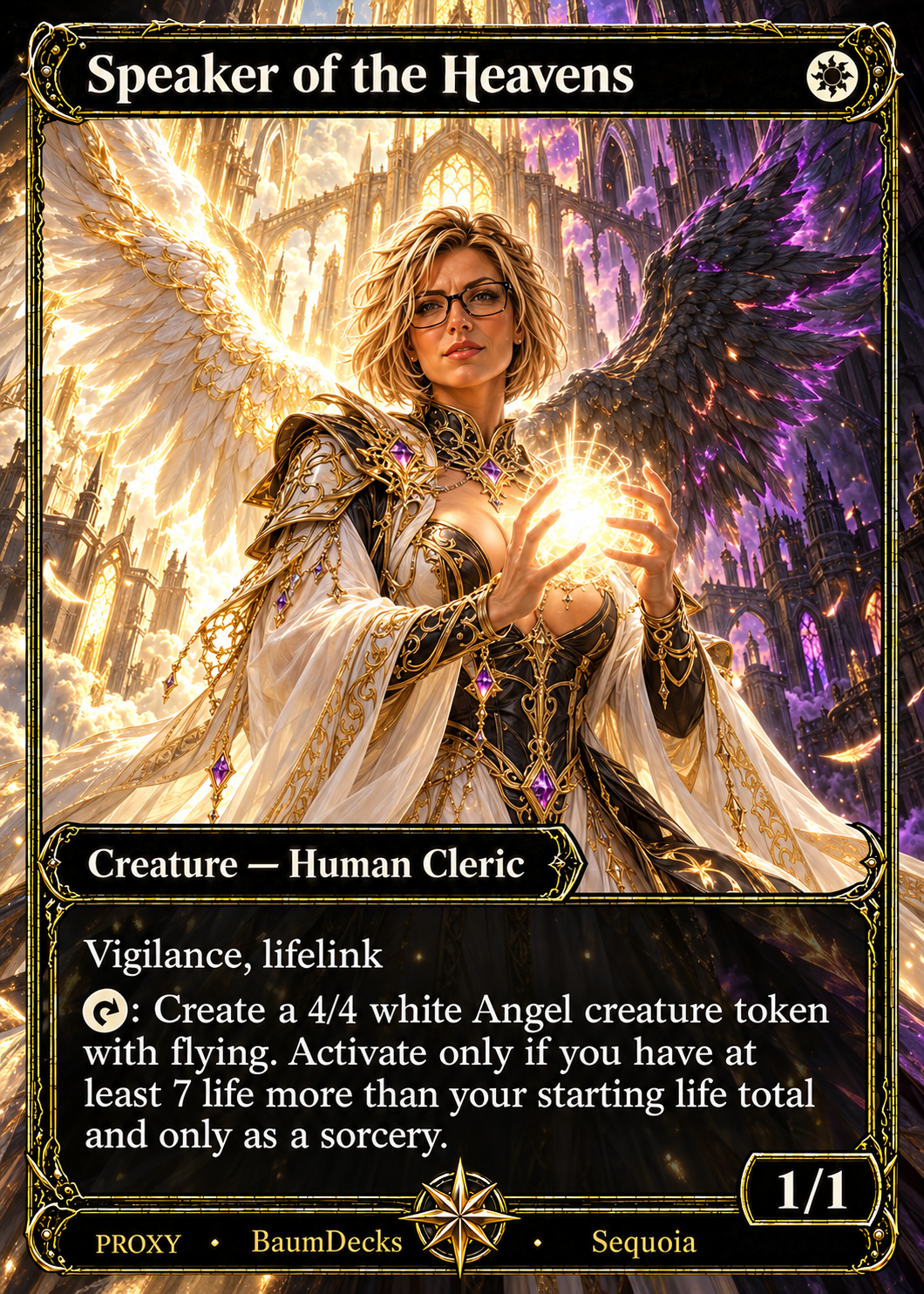 Speaker of the Heavens — Heaven–Hell Angel custom BaumDecks proxy card front