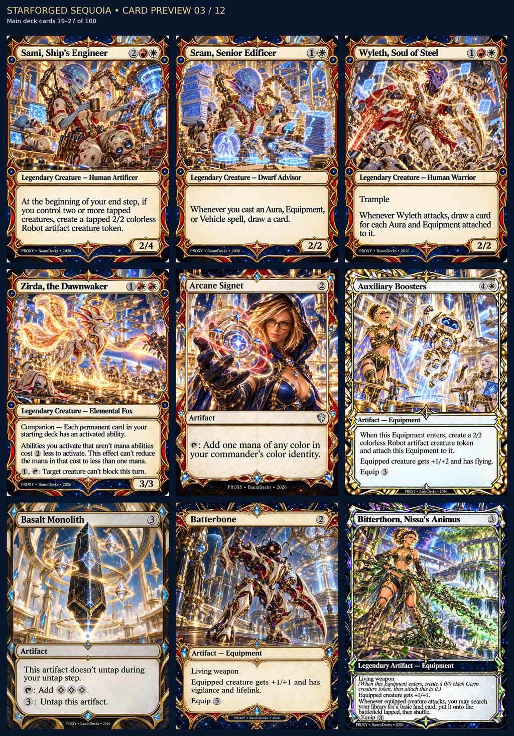 Starforged Sequoia actual deck cards 19–27 of 100