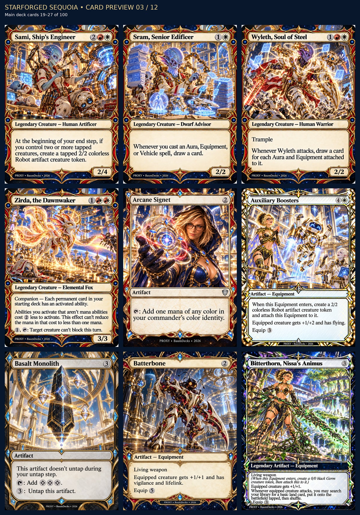 Starforged Sequoia actual deck cards 19–27 of 100
