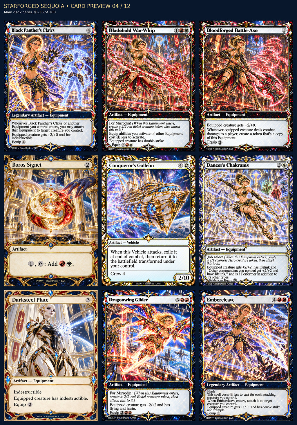 Starforged Sequoia actual deck cards 28–36 of 100