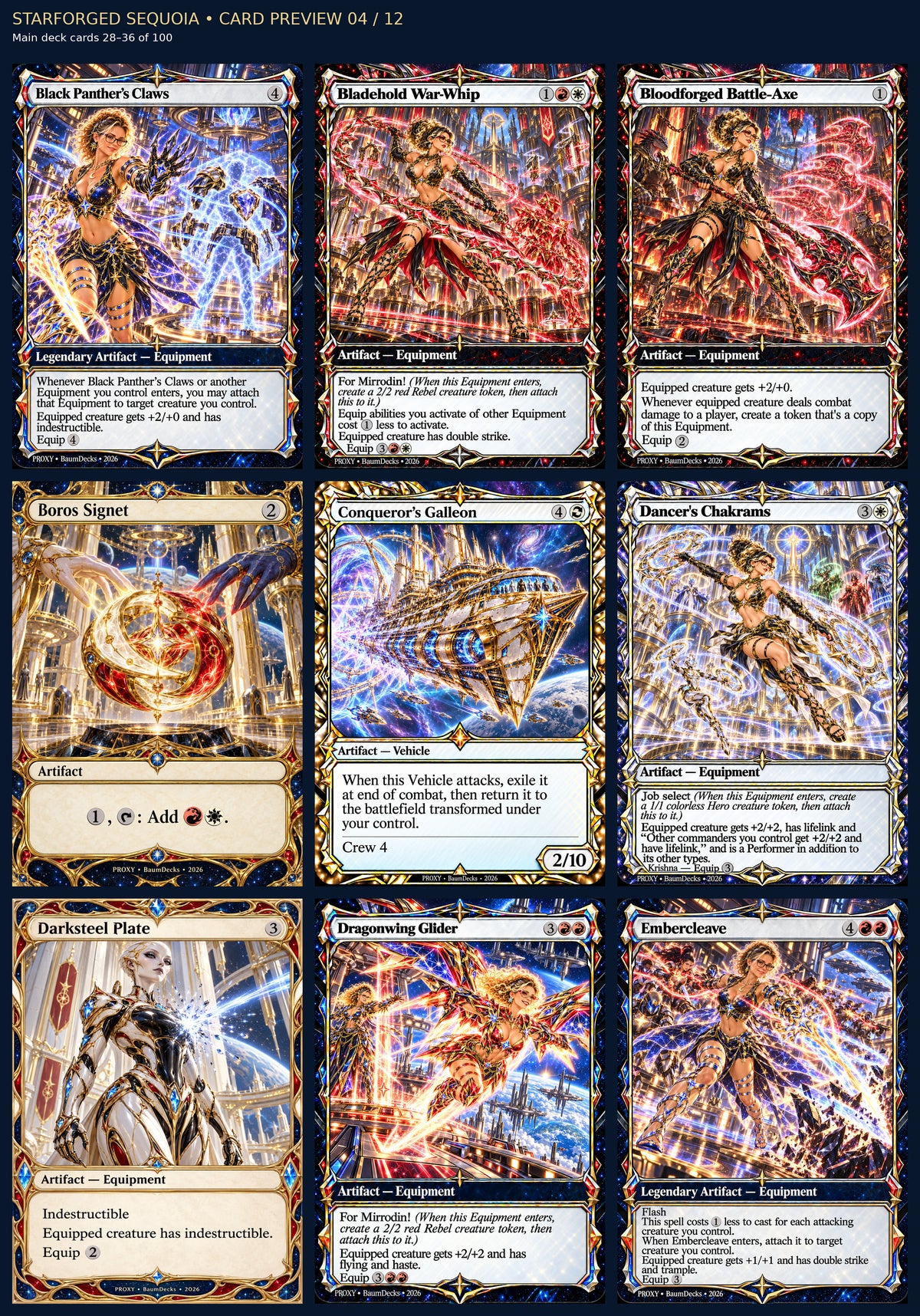 Starforged Sequoia actual deck cards 28–36 of 100