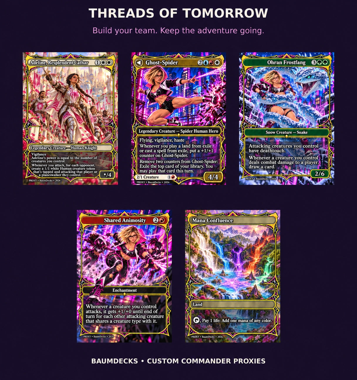 Threads of Tomorrow feature: Adeline, Ghost-Spider, Ohran Frostfang, Shared Animosity and Mana Confluence